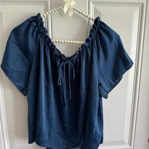 Papaya Blue Ruffled Tie Front Blouse